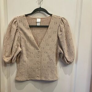 H&M Beige Textured Button-Up Blouse